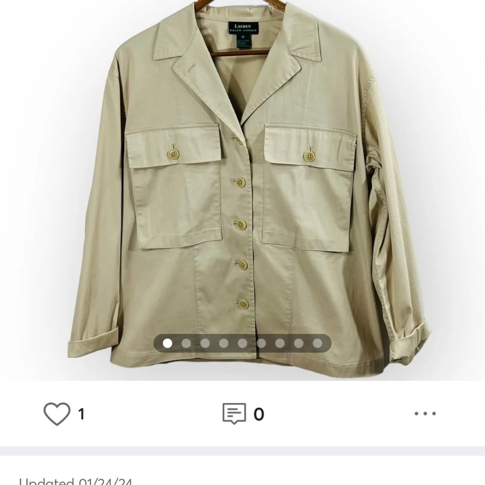 Lauren Ralph Lauren Safari Jacket Womens Size Medium Khaki Button Flap Pockets